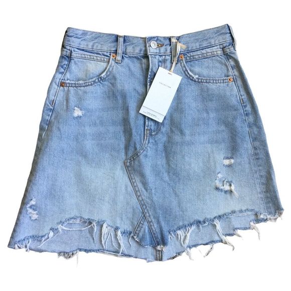 Zara Dresses & Skirts - ZARA DENIM Skirt Jean Light Blue Fray Mini Distressed NWT